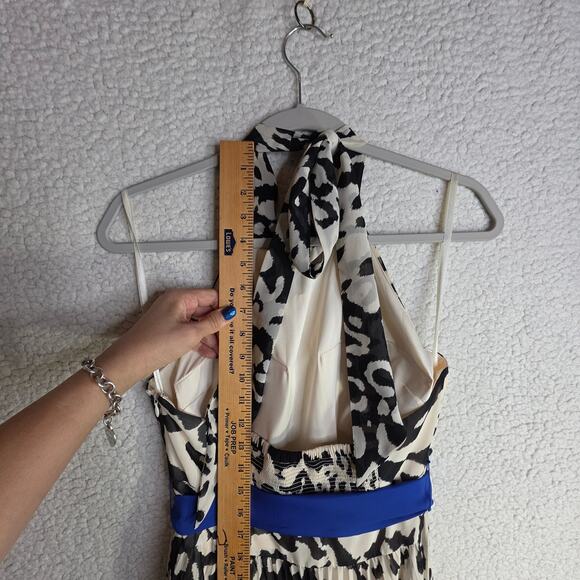 Eliza J Halter Sz8 Animal Leopard BlacknWhite W Blue belt accent maxi Dress Sexy - Picture 7 of 16